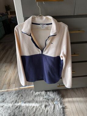 Vineyard Vines Cream and Navy Half-Zip Sherpa Pullover